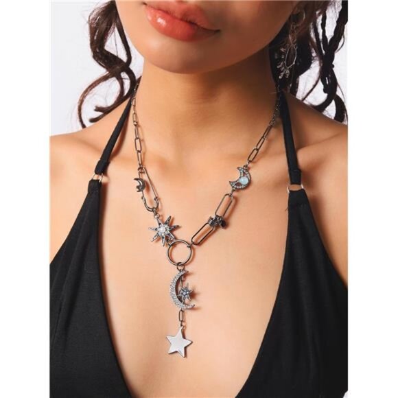 Gothic Boho Moon & Star Necklace | Celestial Charm Jewelry. - Picture 1 of 6